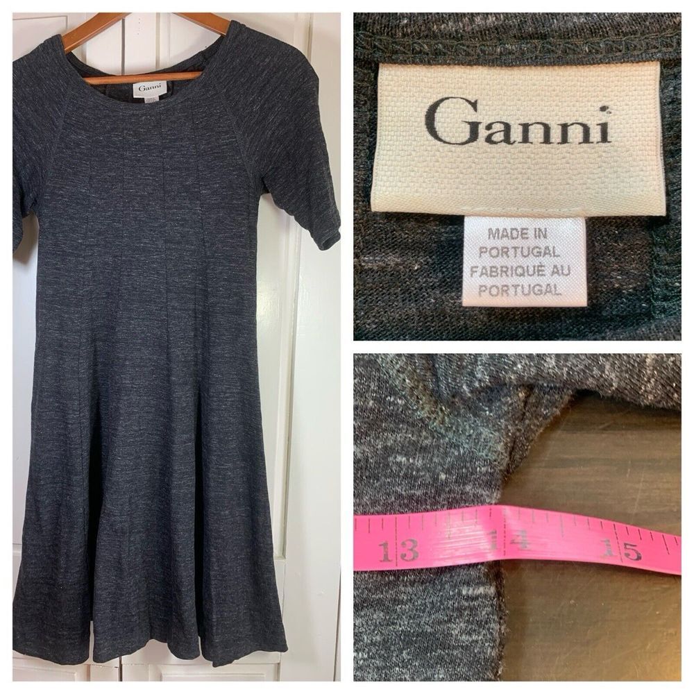 Ganni Anthropologie Winter Jersey Knit Dress Womens Small Gray Dark Academia‎